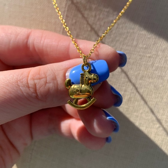 NWT Sterling Silver Plated Chain & Rocking Horse Alloy Metal Charm Neclace - Picture 5 of 7